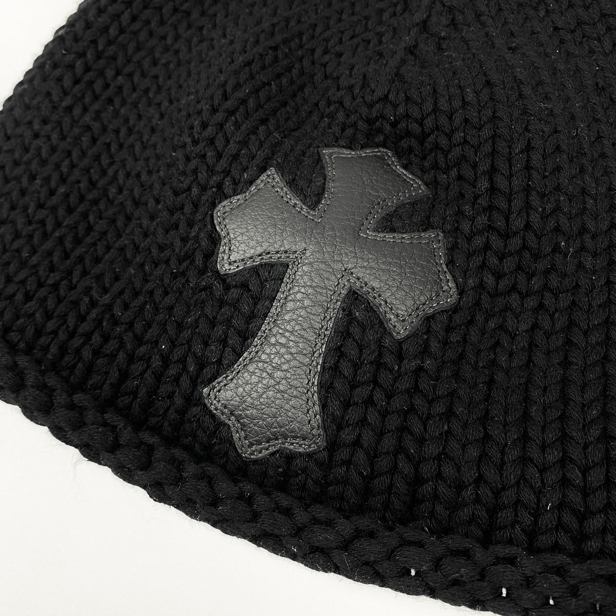CHROME HEARTS Leather Cross Knit Beanie Mütze