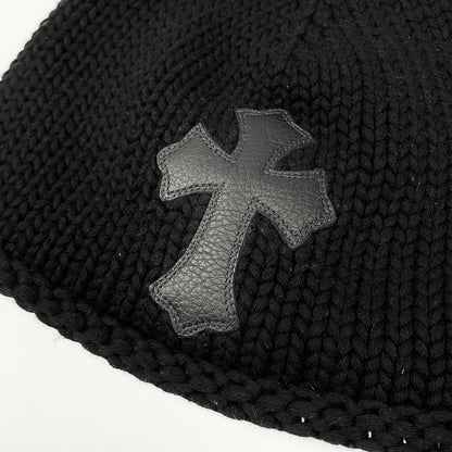 CHROME HEARTS Leather Cross Knit Beanie Mütze
