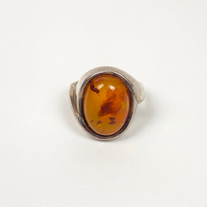 925 Sterling Silver Amber Ring