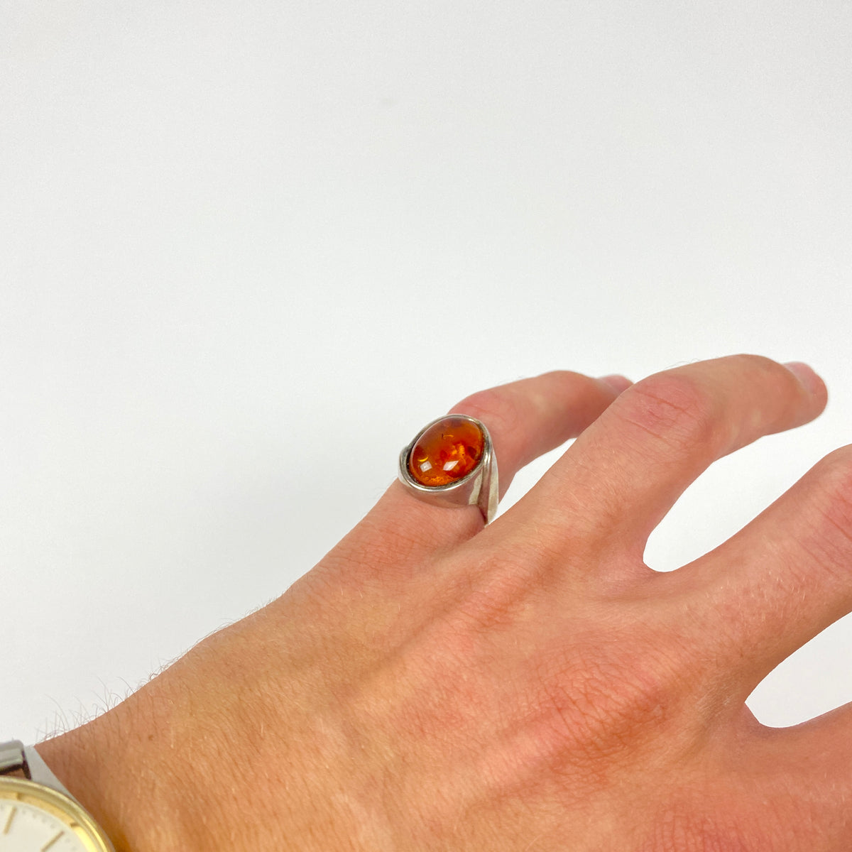 925 Sterling Silver Amber Ring